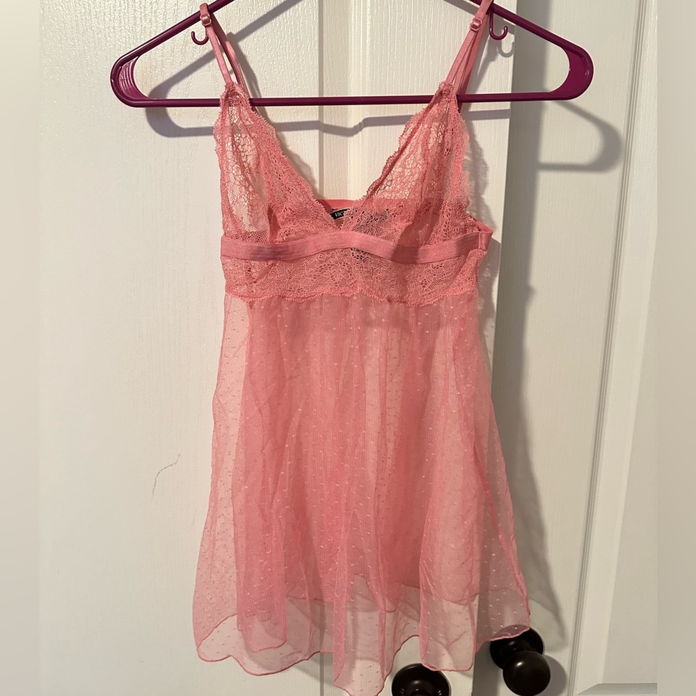 Sheer coral pink baby doll Victoria’s Secret XS